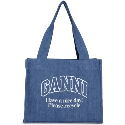 Denim Shoulder Bag Easy Shopper , female, Sizes: ONE SIZE - Ganni - Modalova