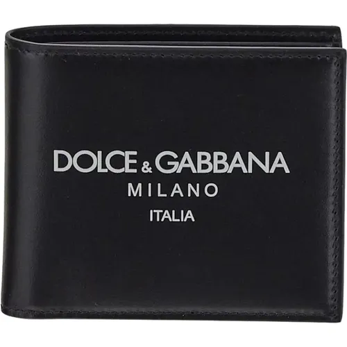 Logo Print Leather Bi-Fold Wallet , male, Sizes: ONE SIZE - Dolce & Gabbana - Modalova