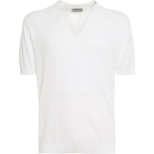 Weiße Baumwoll-Poloshirt V-Ausschnitt , Herren, Größe: S - John Smedley - Modalova