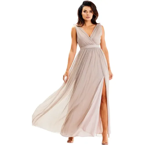 Maxi Dress with Flared Hem and Front Slit , female, Sizes: M, XL, S, L - Awama - Modalova