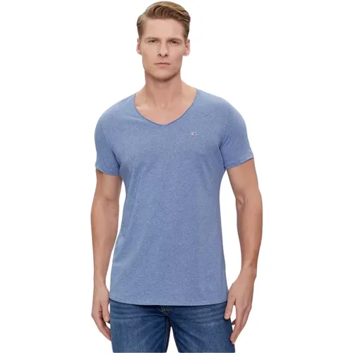 Slim Fit Jaspe V-Ausschnitt T-Shirt , Herren, Größe: S - Tommy Jeans - Modalova