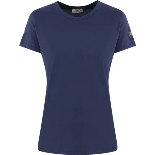 Blaues Logo T-Shirt mit Strass , Damen, Größe: 2XL - Elisabetta Franchi - Modalova