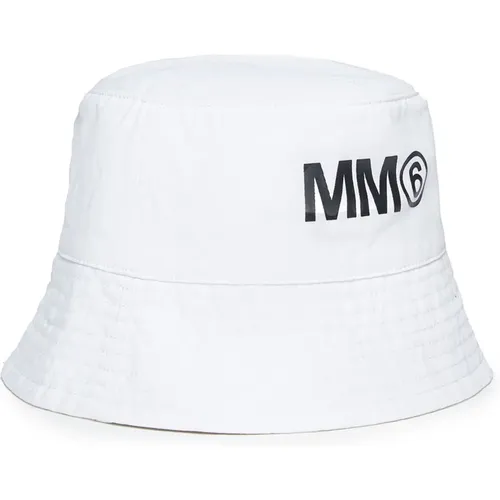 Fischerhut mit kontrastierendem Logo,Weißer Bucket Hat mit Logo-Druck - MM6 Maison Margiela - Modalova