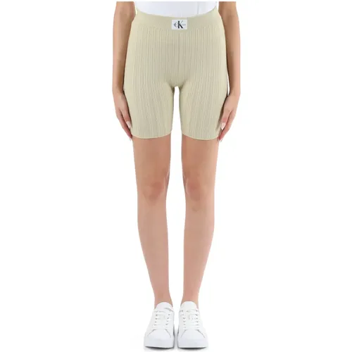 Gerippte Lyocell-Shorts mit elastischem Bund , Damen, Größe: XS - Calvin Klein Jeans - Modalova
