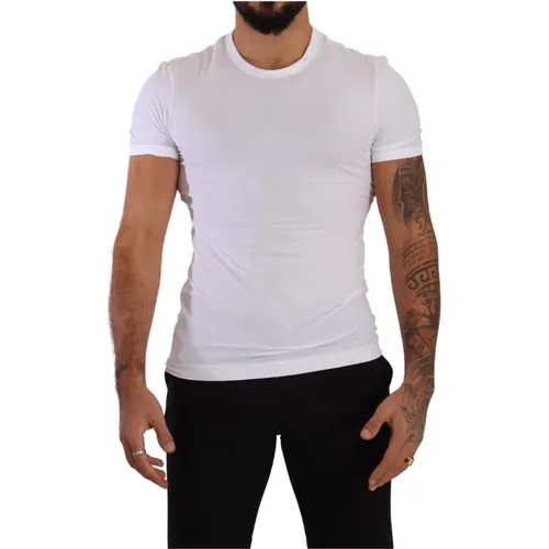 Weißes Rundhals-Baumwoll-Stretch-T-Shirt , Herren, Größe: XS - Dolce & Gabbana - Modalova