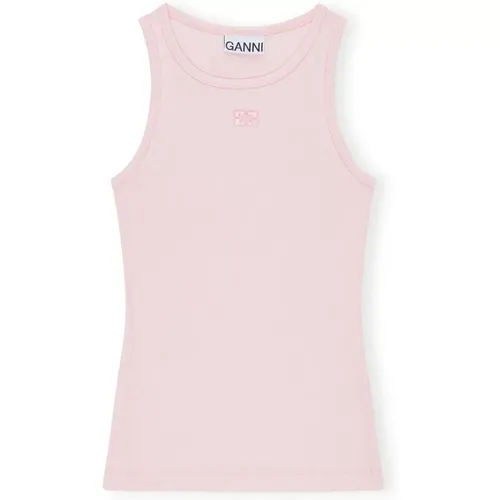 Ripp Tank Top mit Frontlogo , Damen, Größe: M - Ganni - Modalova