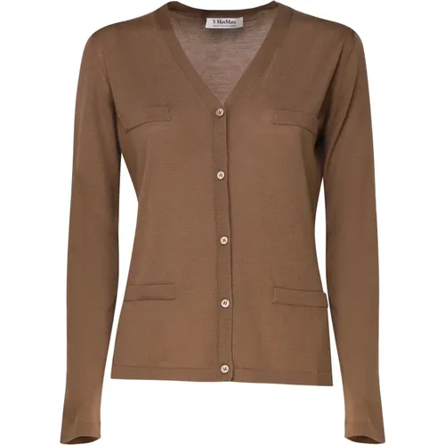 Kamelwolle V-Ausschnitt Cardigan Pullover , Damen, Größe: M - Max Mara - Modalova