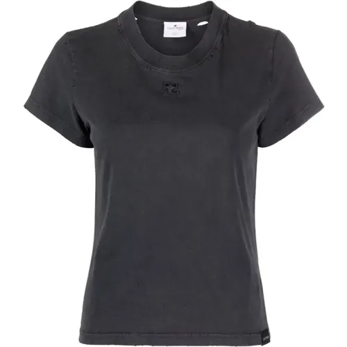 Grey Logo-Embroidered Cotton T-Shirt , female, Sizes: M - Courrèges - Modalova