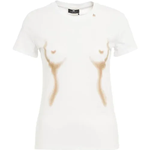 Logo T-Shirt mit Strass-Applikation , Damen, Größe: L - Elisabetta Franchi - Modalova