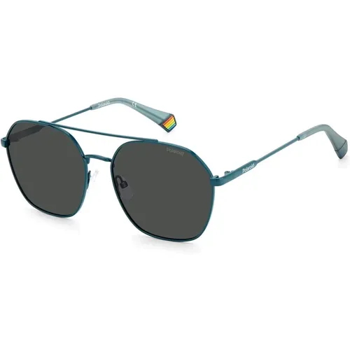 Blaue Sonnenbrille aus Edelstahl achteckiger Vintage-Stil - Polaroid - Modalova