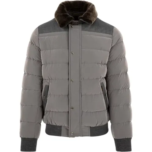 Quilted Down Jacket with Snap Buttons and Leather Strap , male, Sizes: M, XL - Moorer - Modalova