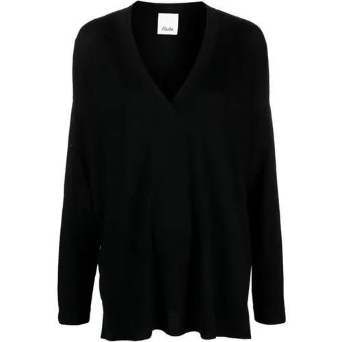 Flat Knit V-Sweater 16Gg , female, Sizes: M - allude - Modalova