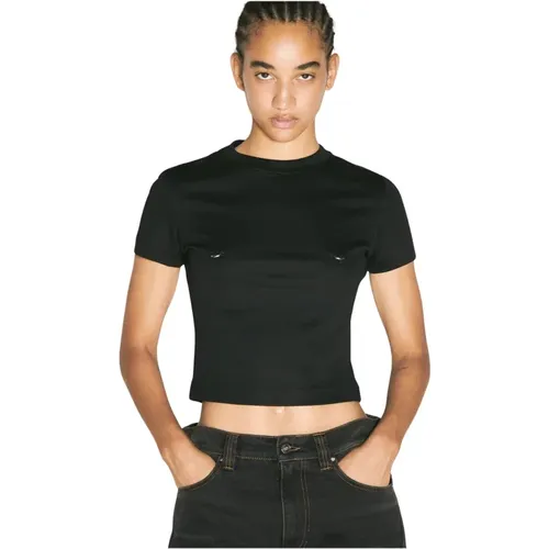 Baby-T-Shirt mit silberfarbener Hardware , Damen, Größe: M - Mugler - Modalova