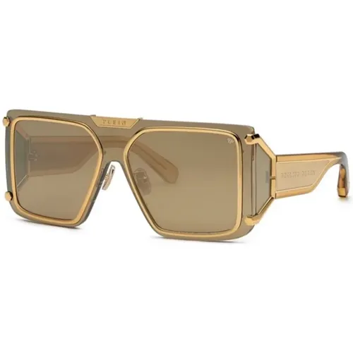 Goldene Sonnenbrille mit braunen/spiegelnden goldenen Gläsern - Philipp Plein - Modalova