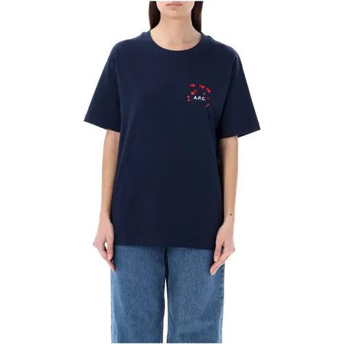 Dark Navy T-Shirt with Heart Print , female, Sizes: M, S, 2XL, L, XL - A.p.c. - Modalova