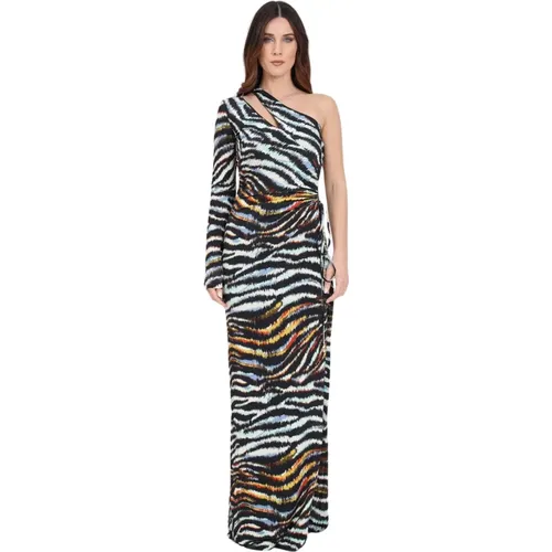 Tiger Print One Shoulder Maxi Kleid , Damen, Größe: M - Just Cavalli - Modalova