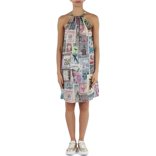 Short Satin Viscose Dress with All Over Print , female, Sizes: L, XS - Replay - Modalova