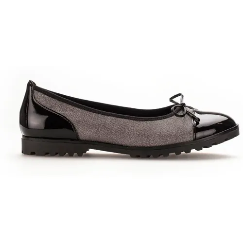 Moderne Ballerinas in Silber/Schwarz aus Synthetikleder , Damen, Größe: 35 EU - Gabor - Modalova