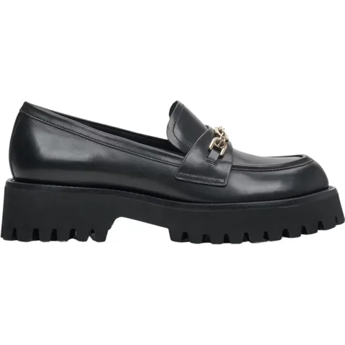 Damen Schwarze Lederloafer mit Goldener Schnalle Er00113583 , Damen, Größe: 37 EU - Estro - Modalova