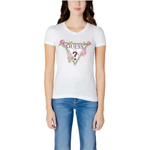 Floral Triangle T-Shirt for Women , female, Sizes: XL - Guess - Modalova