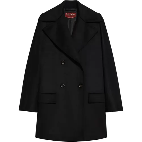 Schwarzer Woll-Pea Coat mit Kimono-Ärmeln , Damen, Größe: S - Max Mara - Modalova