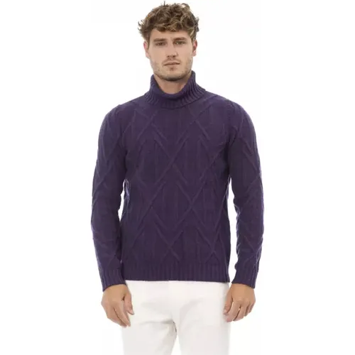 Lila Merinowoll Rollkragenpullover , Herren, Größe: XL - Alpha Studio - Modalova