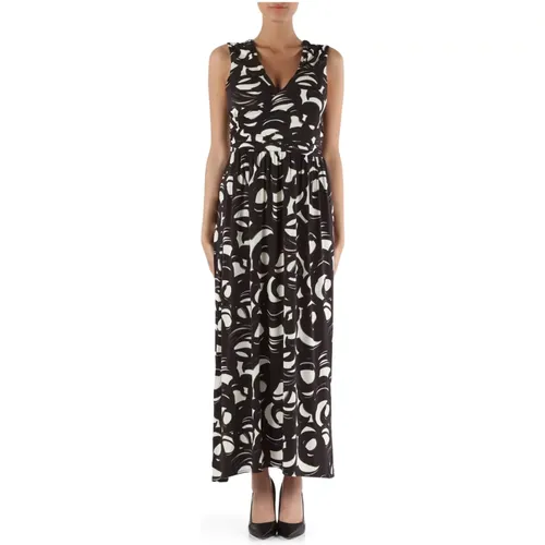 Long viscose stretch dress with all-over print , female, Sizes: M, XS, S - Alpha Studio - Modalova