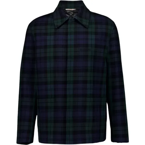Check-Print Logo Shirt in Cotton-Wool Blend , male, Sizes: M - Valentino Garavani - Modalova