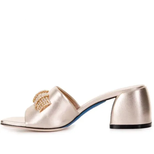 Goldene Leder-Sandalen mit Absatz und Kristallen , Damen, Größe: 36 EU - Loriblu - Modalova