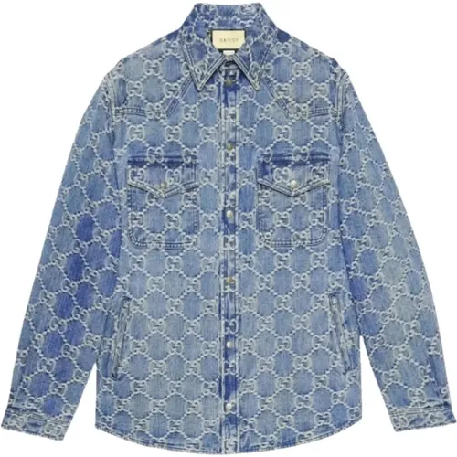 GG jacquard denim jacket , male, Sizes: XL - Gucci - Modalova