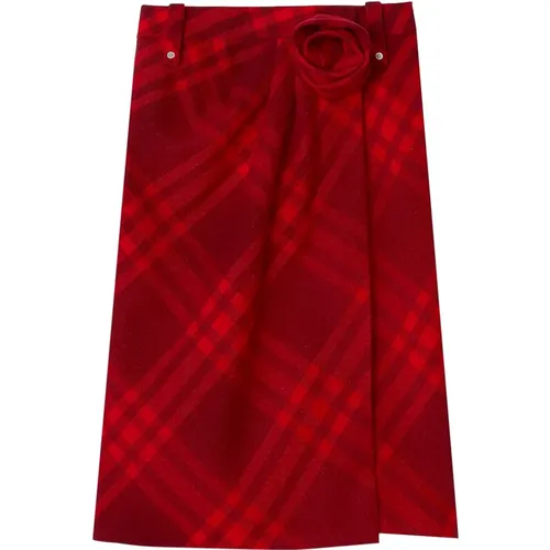 Wool Skirt with Rose Detail , female, Sizes: XS, 2XS - Burberry - Modalova