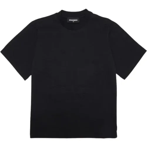 Schwarzes Kinder T-Shirt mit erhabenem Logo - Dsquared2 - Modalova