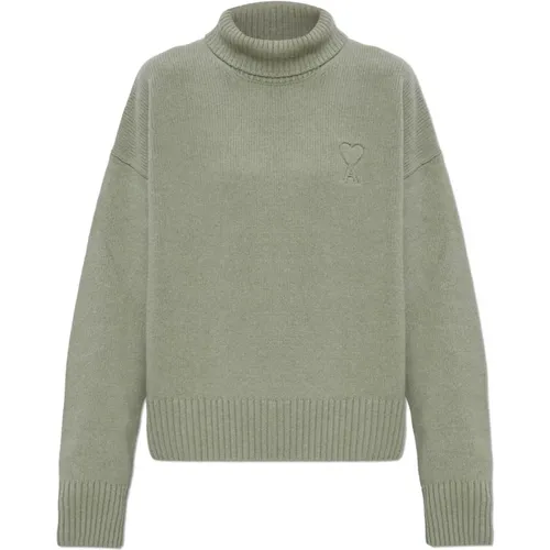 Wollrollkragenpullover mit Logo , Damen, Größe: 2XS - Ami Paris - Modalova