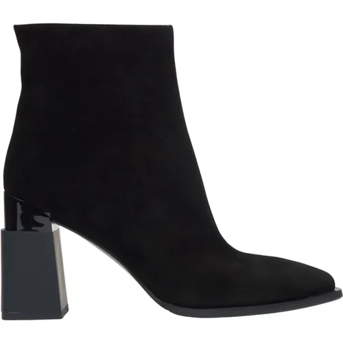 Schwarze High Heel Stiefeletten für Damen aus echtem Velours und Isolierung , Damen, Größe: 39 EU - Estro - Modalova