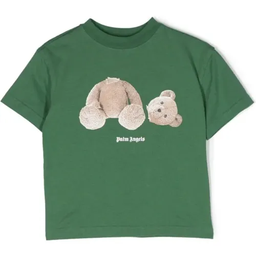 Grünes Baumwoll-Jersey Jungen T-Shirt - Palm Angels - Modalova