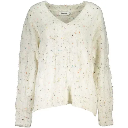 Schicker V-Ausschnitt Pullover mit Kontrastdetails , Damen, Größe: S - Desigual - Modalova