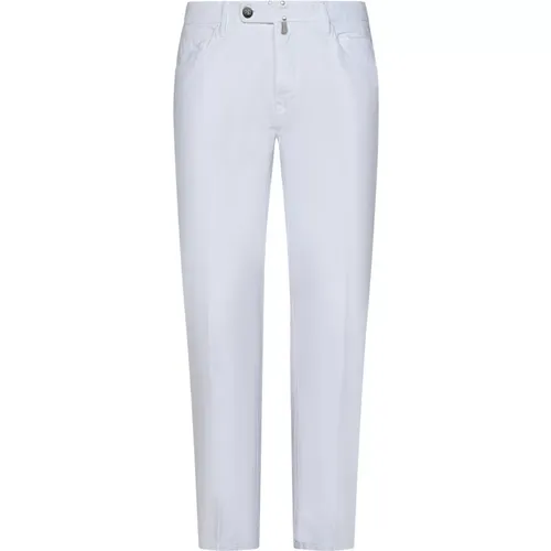 Weiße Slim-Fit Hose aus Stretch-Baumwolle und Leinen - Incotex - Modalova