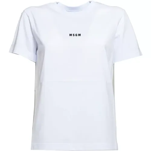 Klassisches Weißes Baumwoll-T-Shirt mit Schwarzem Logo-Druck , Damen, Größe: XS - MSGM - Modalova