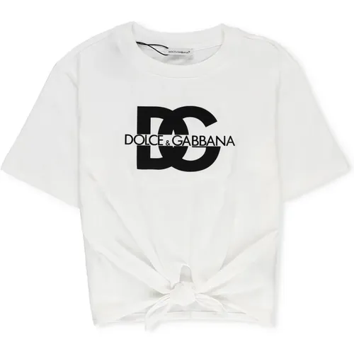 Weiße Baumwoll-T-Shirt für Jungen mit Logo,Weiße Jersey-T-Shirt mit Knotensaum - Dolce & Gabbana - Modalova