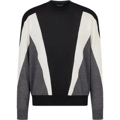 Mens Inlaid Motif Wool Sweater , male, Sizes: S - Emporio Armani - Modalova