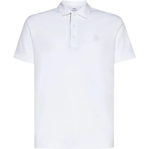Weißes Polo-Shirt mit Besticktem Logo - Burberry - Modalova