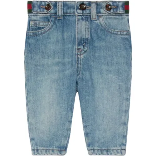 Kinder Blaue Gewaschene Jeans mit Web-Detail - Gucci - Modalova