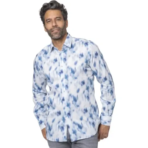 Moderne weiße Bluse mit blauem Tie-Dye , Herren, Größe: L - Karl Lagerfeld - Modalova