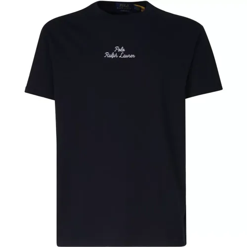Schwarzes Baumwoll-T-Shirt mit Logo-Stickerei - Polo Ralph Lauren - Modalova