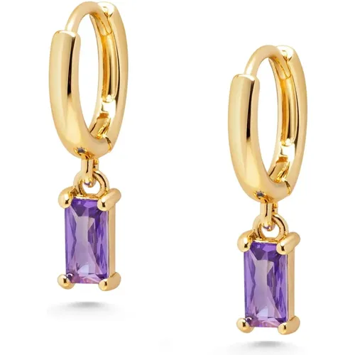 Women's Huggie Earrings with Purple Charm , female, Sizes: ONE SIZE - Nialaya - Modalova
