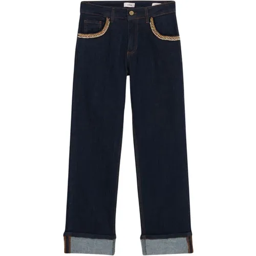 Cropped Jeans mit Ketten-Detail , Damen, Größe: XL - Oltre - Modalova