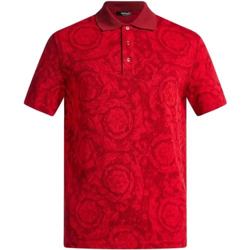 Barocco Print Polo Shirt Rot Baumwolle - Versace - Modalova