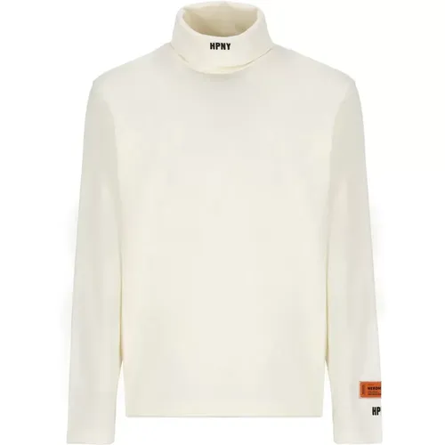 Ivory Baumwollpullover mit hohem Kragen,Weißes Logo Rollneck T-Shirt - Heron Preston - Modalova