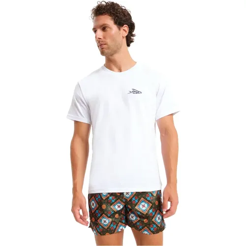 Italian Embroidered Beach Cotton T-Shirt , male, Sizes: L, M, S, XL, 2XL - Peninsula - Modalova