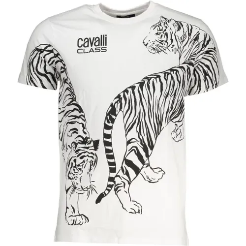 Weißes Baumwoll Logo Print T-Shirt , Herren, Größe: M - Cavalli Class - Modalova